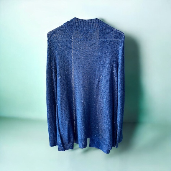 White Stag Blue Sparkly with Sequins Long Sleeved Open Duster Sweater Size Large - Picture 2 of 7